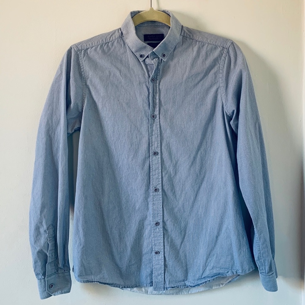 Zara slim fit luxe blue diamond print oxford